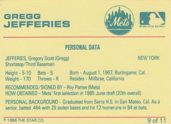 1989 Star Gregg Jefferies Orange #9 Gregg Jefferies Back