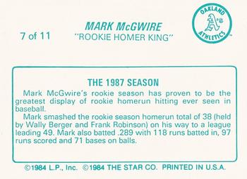 1988 Star Mark McGwire (Aqua) #7 Mark McGwire Back