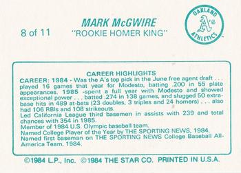 1988 Star Mark McGwire (Aqua) #8 Mark McGwire Back
