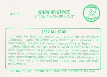 1988 Star Mark McGwire (Green) #4 Mark McGwire Back