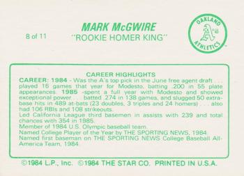 1988 Star Mark McGwire (Green) #8 Mark McGwire Back