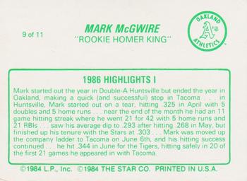 1988 Star Mark McGwire (Green) #9 Mark McGwire Back