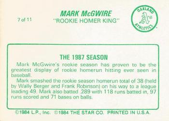 1988 Star Mark McGwire (Green) #7 Mark McGwire Back