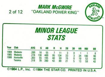 1988 Star Mark McGwire (Yellow) #2 Mark McGwire  Back
