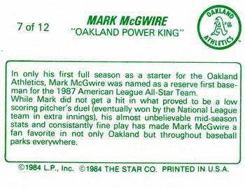 1988 Star Mark McGwire (Yellow) #7 Mark McGwire  Back