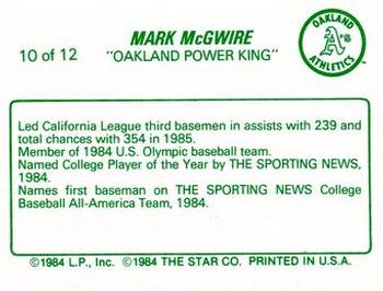 1988 Star Mark McGwire (Yellow) #10 Mark McGwire  Back