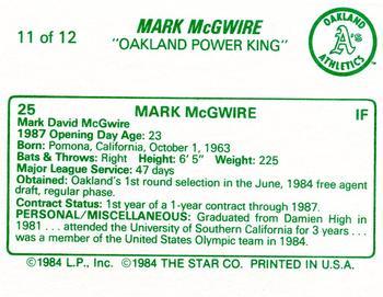 1988 Star Mark McGwire (Yellow) #11 Mark McGwire  Back