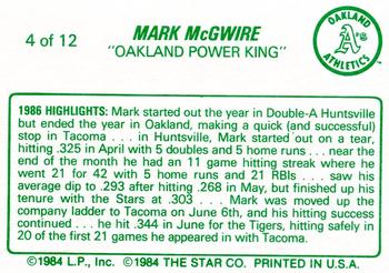 1988 Star Mark McGwire (Yellow) #4 Mark McGwire  Back