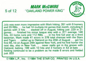 1988 Star Mark McGwire (Yellow) #5 Mark McGwire  Back