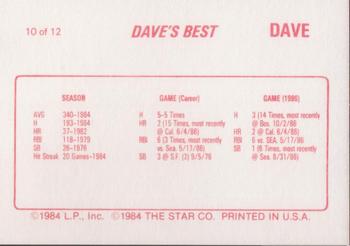 1988 Star Dave Winfield #10 Dave Winfield Back