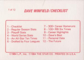 1988 Star Dave Winfield #1 Dave Winfield Back