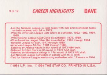 1988 Star Dave Winfield #9 Dave Winfield Back