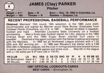 1987 Best Chattanooga Lookouts #4 James Parker Back
