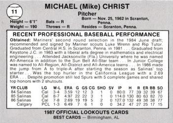 1987 Best Chattanooga Lookouts #11 Mike Christ Back