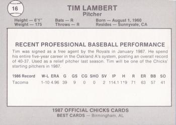 1987 Best Memphis Chicks #16 Tim Lambert Back