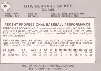 1987 Best Springfield Cardinals #25 Bernard Gilkey Back