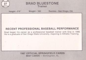 1987 Best Springfield Cardinals #27 Brad Bluestone Back