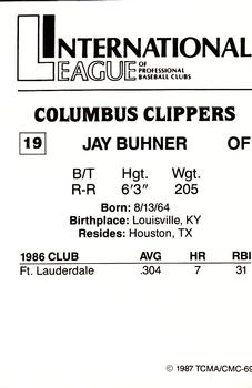 1987 TCMA Columbus Clippers #19 Jay Buhner Back