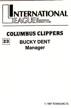 1987 TCMA Columbus Clippers #23 Bucky Dent Back