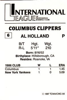 1987 TCMA Columbus Clippers #6 Al Holland Back