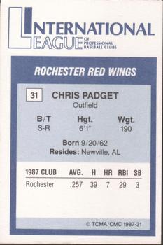 1987 TCMA International League All-Stars #31 Chris Padget Back
