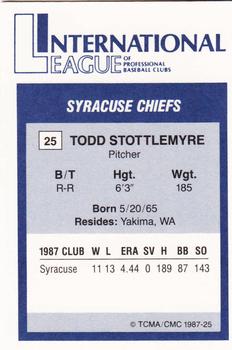 1987 TCMA International League All-Stars #25 Todd Stottlemyre Back