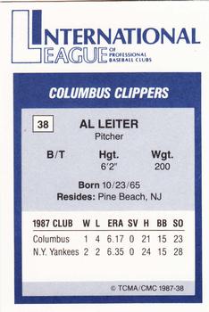 1987 TCMA International League All-Stars #38 Al Leiter Back