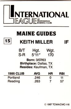 1987 TCMA Maine Guides #15 Keith Miller Back
