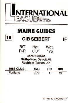 1987 TCMA Maine Guides #16 Gib Seibert Back