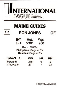 1987 TCMA Maine Guides #17 Ron Jones Back