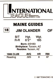 1987 TCMA Maine Guides #18 Jim Olander Back