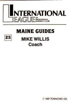 1987 TCMA Maine Guides #25 Mike Willis Back