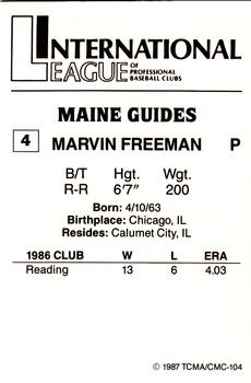 1987 TCMA Maine Guides #4 Marvin Freeman Back