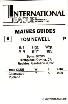 1987 TCMA Maine Guides #6 Tom Newell Back