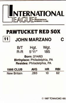 1987 TCMA Pawtucket Red Sox #11 John Marzano Back