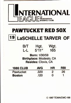 1987 TCMA Pawtucket Red Sox #19 LaSchelle Tarver Back
