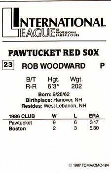 1987 TCMA Pawtucket Red Sox #23 Rob Woodward Back