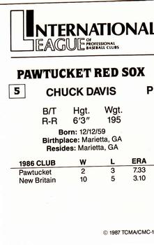 1987 TCMA Pawtucket Red Sox #5 Chuck Davis Back
