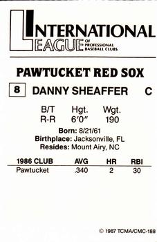 1987 TCMA Pawtucket Red Sox #8 Danny Sheaffer Back