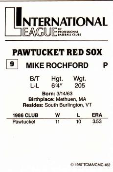 1987 TCMA Pawtucket Red Sox #9 Mike Rochford Back