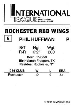1987 TCMA Rochester Red Wings #6 Phil Huffman Back