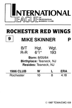 1987 TCMA Rochester Red Wings #9 Mike Skinner Back
