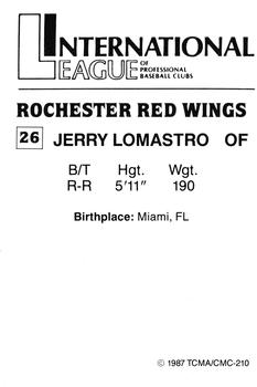 1987 TCMA Rochester Red Wings #26 Jerry Lomastro Back