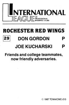 1987 TCMA Rochester Red Wings #29 Don Gordon / Joe Kucharski Back