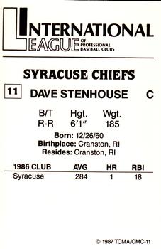 1987 TCMA Syracuse Chiefs #11 Dave Stenhouse  Back
