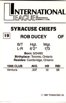1987 TCMA Syracuse Chiefs #19 Rob Ducey Back