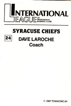 1987 TCMA Syracuse Chiefs #24 Dave LaRoche Back