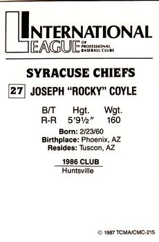 1987 TCMA Syracuse Chiefs #27 Joseph 