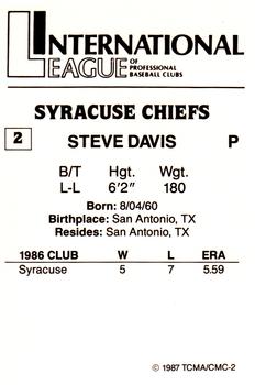 1987 TCMA Syracuse Chiefs #2 Steve Davis Back