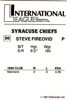 1987 TCMA Syracuse Chiefs #30 Steve Fireovid Back